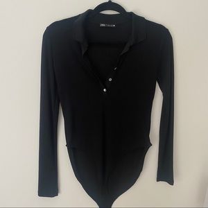 Zara Ribbed Long-sleeve Polo Bodysuit